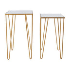 Gold Finish Set of 2 Rectangular Side Tables with Hairpin Legs