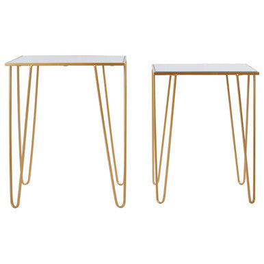 Gold Finish Set of 2 Rectangular Side Tables with Hairpin Legs