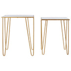 Gold Finish Set of 2 Rectangular Side Tables with Hairpin Legs