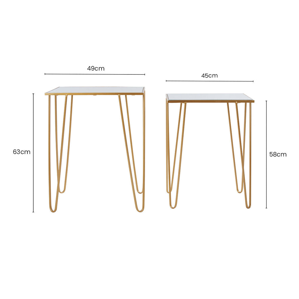 Gold Finish Set of 2 Rectangular Side Tables with Hairpin Legs