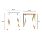 Gold Finish Set of 2 Rectangular Side Tables with Hairpin Legs