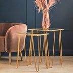 Gold Finish Set of 2 Rectangular Side Tables with Hairpin Legs
