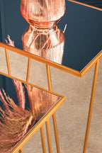 Gold Finish Set of 2 Rectangular Side Tables with Hairpin Legs