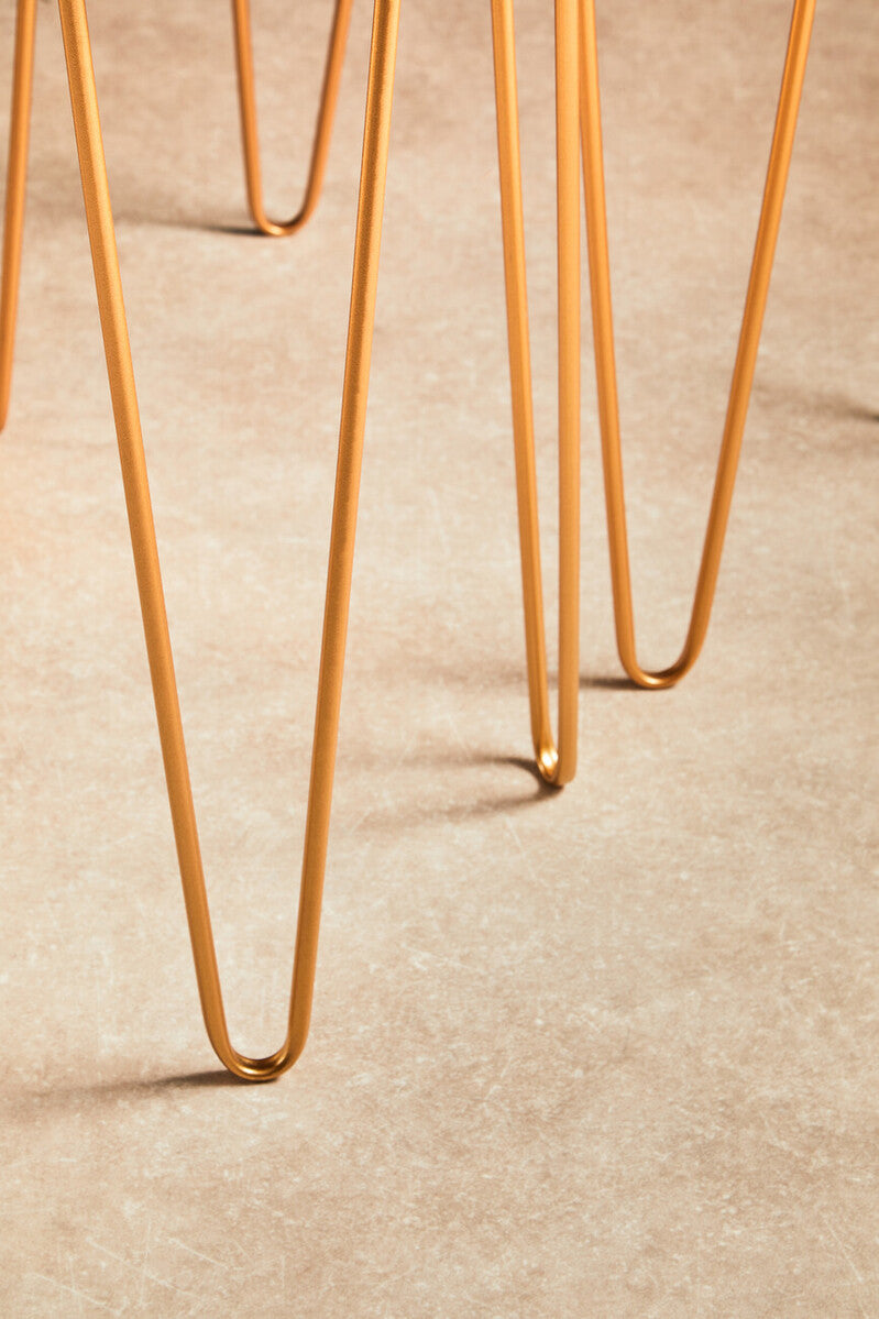 Gold Finish Set of 2 Rectangular Side Tables with Hairpin Legs