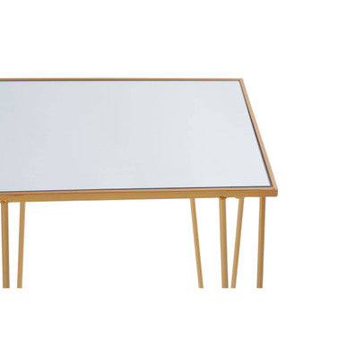 Gold Finish Set of 2 Rectangular Side Tables with Hairpin Legs