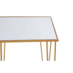 Gold Finish Set of 2 Rectangular Side Tables with Hairpin Legs
