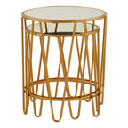 Set of 2 Mirrored Glass Top Side Tables with Gold Hairpin Legs Rounded Design