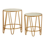 Set of 2 Mirrored Glass Top Side Tables with Gold Hairpin Legs Rounded Design