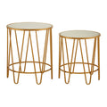 Set of 2 Mirrored Glass Top Side Tables with Gold Hairpin Legs Rounded Design