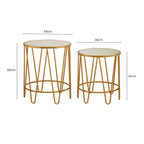 Set of 2 Mirrored Glass Top Side Tables with Gold Hairpin Legs Rounded Design