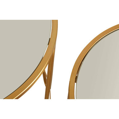 Set of 2 Mirrored Glass Top Side Tables with Gold Hairpin Legs Rounded Design