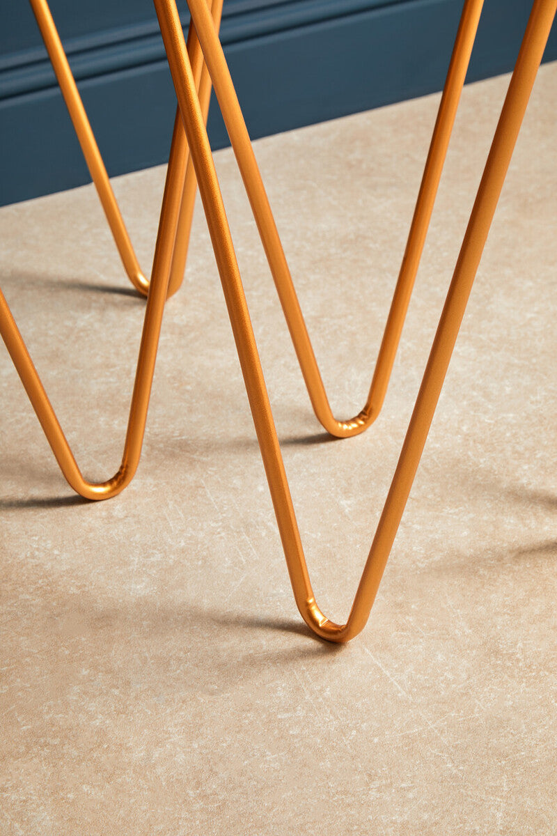 Set of 2 Mirrored Glass Triangle Top Side Tables with Gold Hairpin Legs