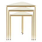 Set of 3 Mirrored Glass Top Triangle Nesting Tables with Gold Champagne Metal Frame | Avantis