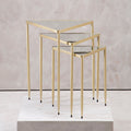 Set of 3 Mirrored Glass Top Triangle Nesting Tables with Gold Champagne Metal Frame | Avantis