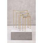 Set of 3 Mirrored Glass Top Triangle Nesting Tables with Gold Champagne Metal Frame | Avantis