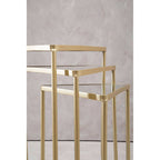 Set of 3 Mirrored Glass Top Triangle Nesting Tables with Gold Champagne Metal Frame | Avantis