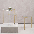 Set of 3 Mirrored Glass Top Triangle Nesting Tables with Gold Champagne Metal Frame | Avantis