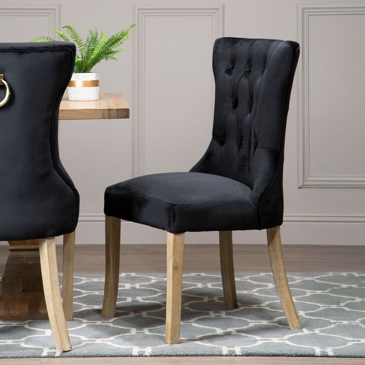Black Buttoned Dining Chair