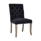 Black Linen Dining Chair with Wooden Legs