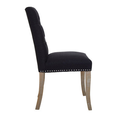Black Linen Dining Chair with Wooden Legs