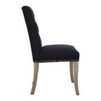 Black Linen Dining Chair with Wooden Legs