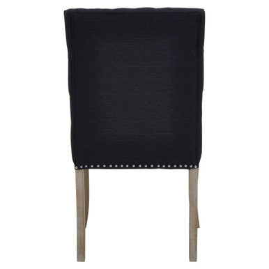 Black Linen Dining Chair with Wooden Legs