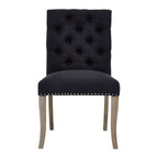 Black Linen Dining Chair with Wooden Legs