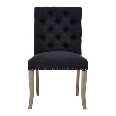 Black Linen Dining Chair with Wooden Legs