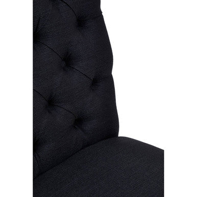 Black Linen Dining Chair with Wooden Legs