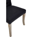 Black Linen Dining Chair with Wooden Legs