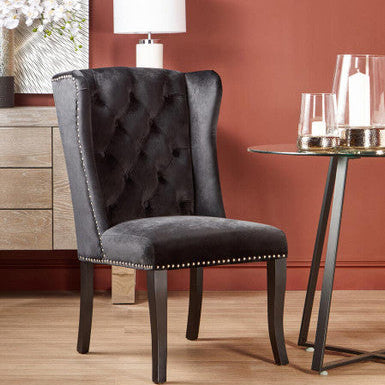 Black Velvet Dining Chair with Dark Legs