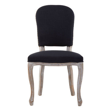Black Linen Dining Chair with Antique Wood Legs
