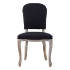 Black Linen Dining Chair with Antique Wood Legs