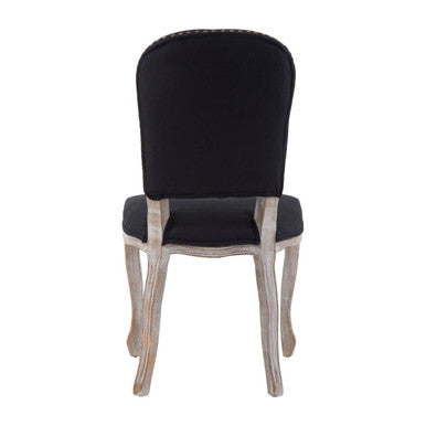 Black Linen Dining Chair with Antique Wood Legs