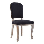 Black Linen Dining Chair with Antique Wood Legs