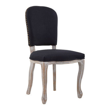 Black Linen Dining Chair with Antique Wood Legs