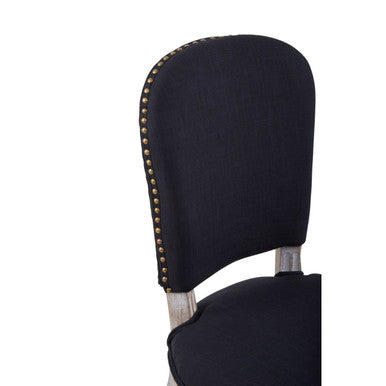 Black Linen Dining Chair with Antique Wood Legs