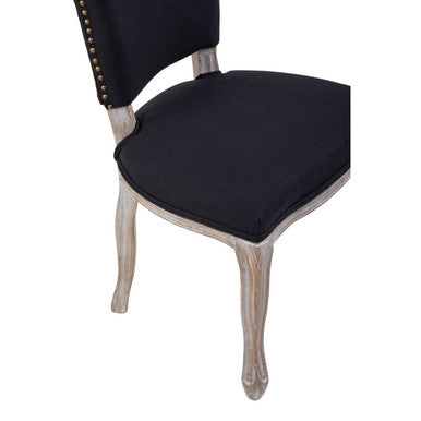 Black Linen Dining Chair with Antique Wood Legs