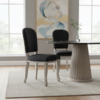 Black Linen Dining Chair with Antique Wood Legs