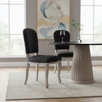 Black Linen Dining Chair with Antique Wood Legs