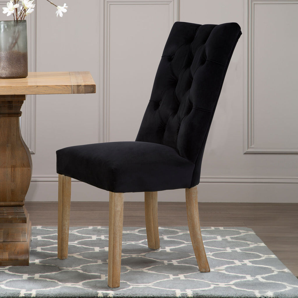 Black Buttoned Dining Chair with Antique Legs