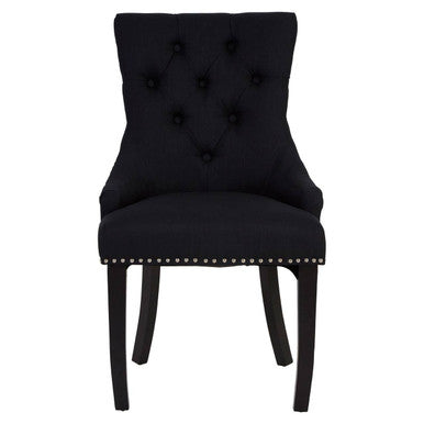 Black Linen Studded Dining Chair