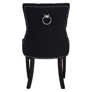 Black Linen Studded Dining Chair