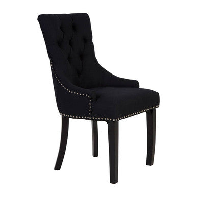 Black Linen Studded Dining Chair