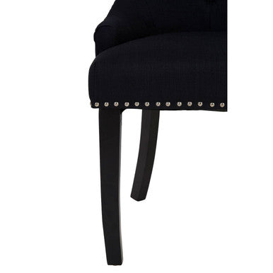 Black Linen Studded Dining Chair