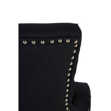 Black Linen Studded Dining Chair