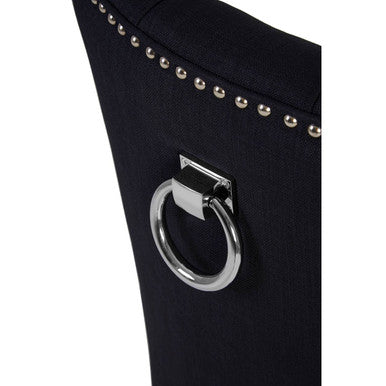 Black Linen Studded Dining Chair
