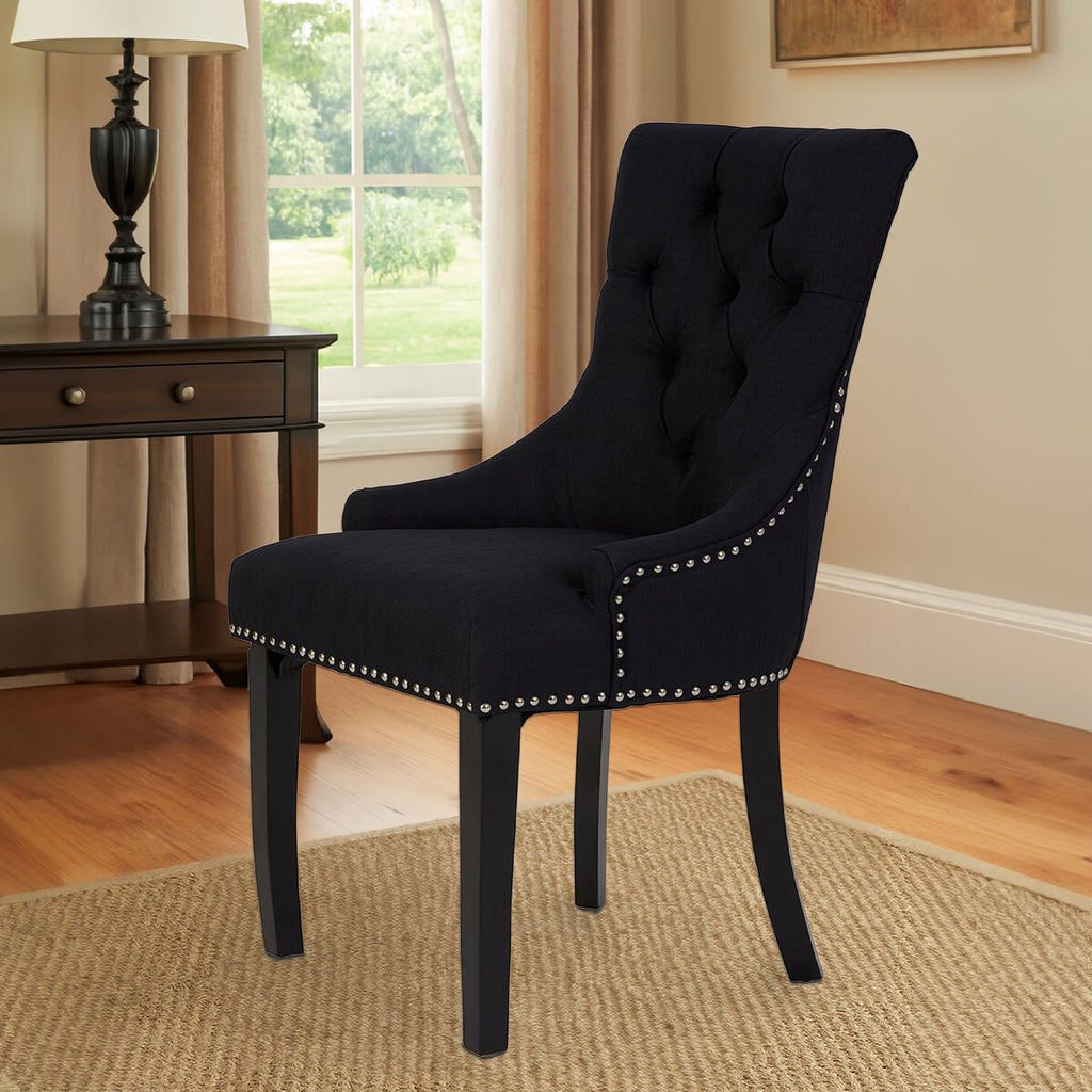 Black Linen Studded Dining Chair