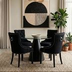 Black Linen Studded Dining Chair