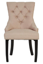 Natural Linen Dining Chair with Dark Legs